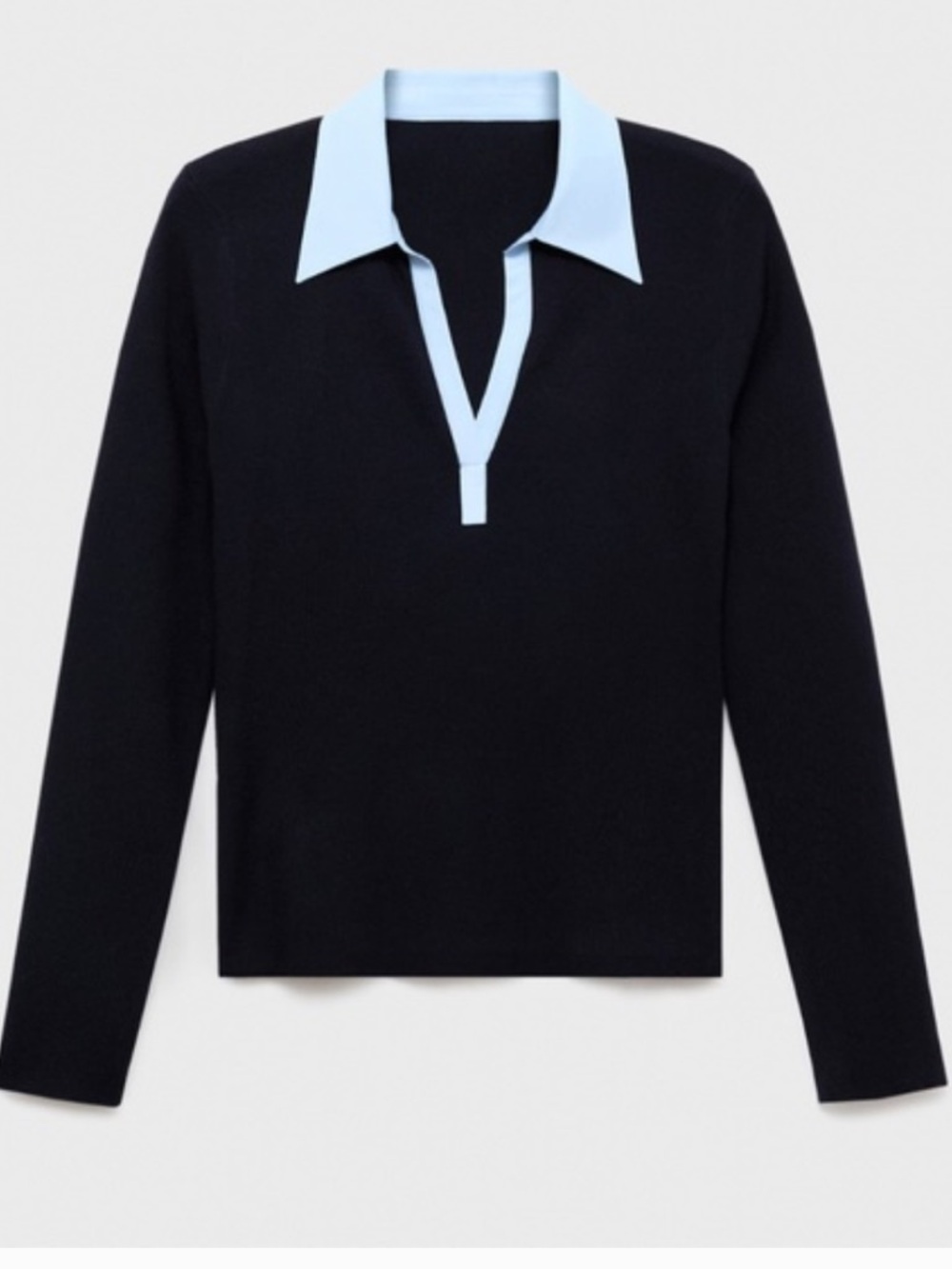 Mango Black Top with Light Blue and White Collar Detail